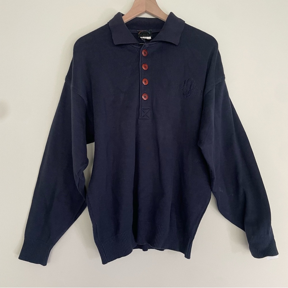 Bogner Collared Men’s Navy Blue Medium Sweater Made in Canada 100% Cotton